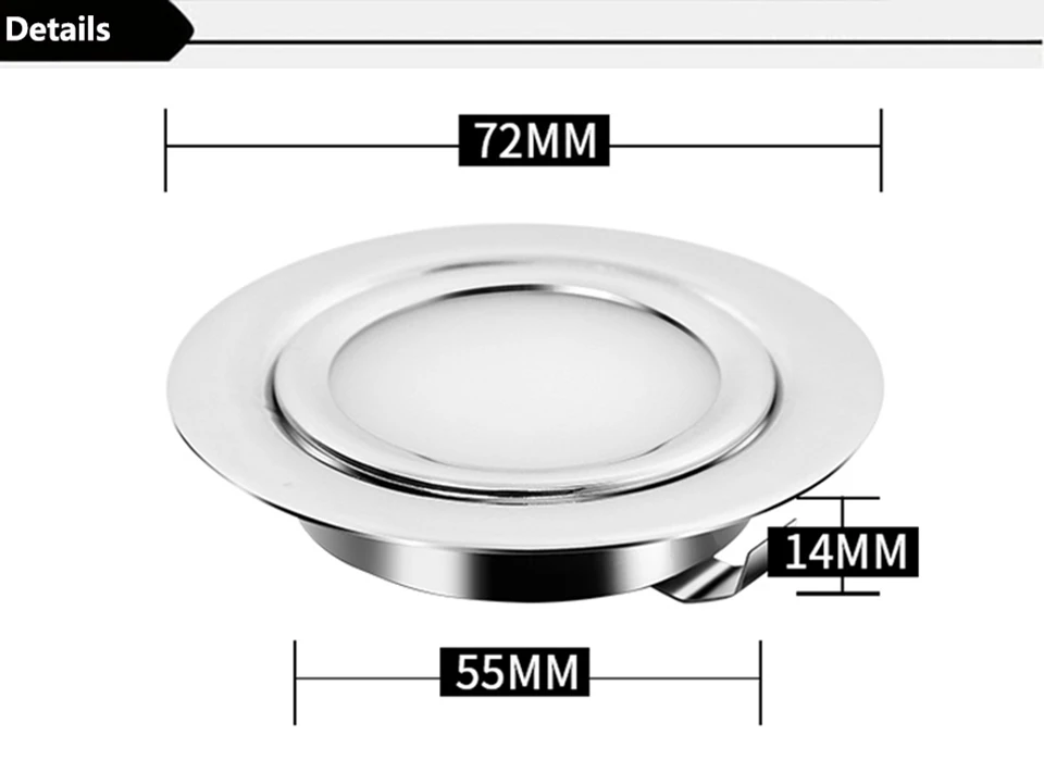 Нержавеющая сталь 3 Вт 12 В DC 14 мм толщина IP65 водонепроницаемый Скрытый светильник светодиодный точечный потолочный светильник для кухонного шкафа лампа