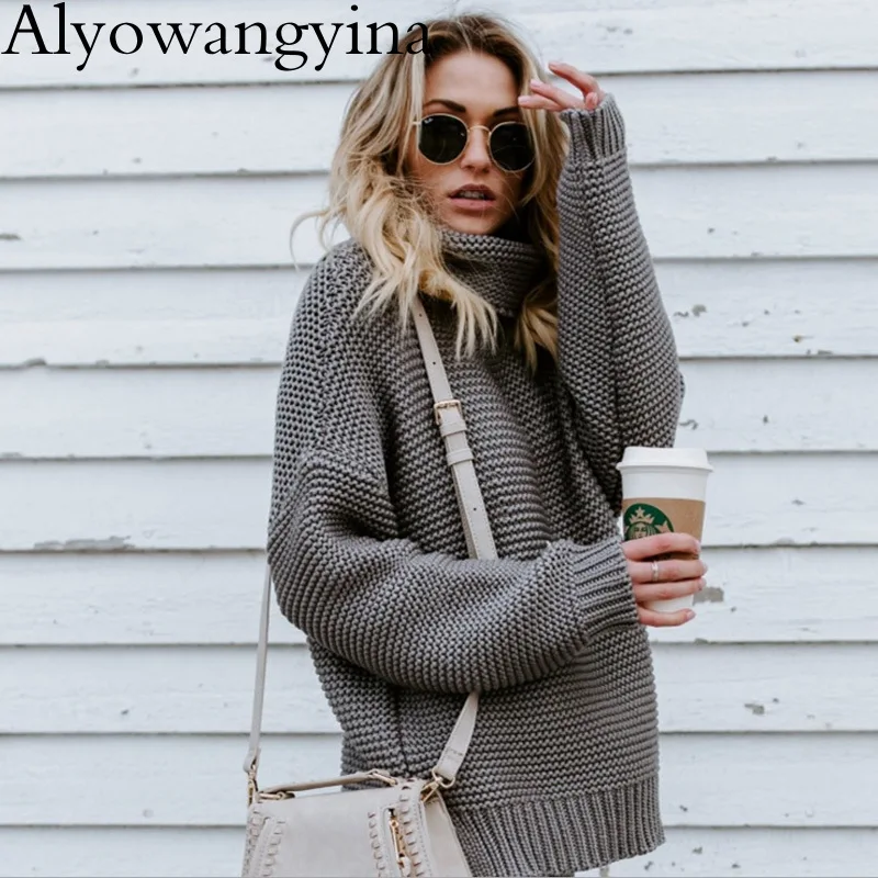 Alyowangyina, женский свитер, пуловер, высокая эластичность, вязаный джемпер в рубчик, Осень-зима, высокий женский свитер