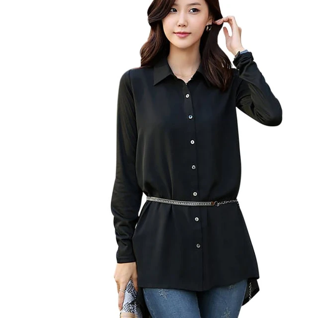 Blusas de verano de manga larga blusa informal gasa negra blusas de talla grande M-4XL _ - AliExpress