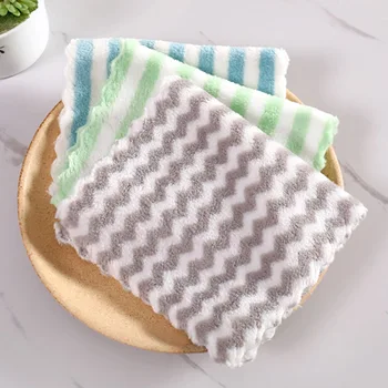 

3Pcs Home Washing Dish Kitchen Rag Multifunctional Anti-grease Cloth Wave/Stripe Random Color Dishwashing Cloth Cleaning Towel
