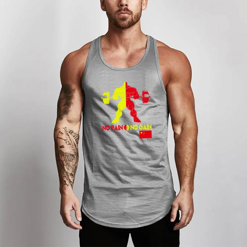 Модные сетчатые мужские танк Топ для занятий йогой тренажерный зал Tanktops жилет Стрингер Фитнес бренд тренировки Повседневное синглеты без рукавов бодибилдинг