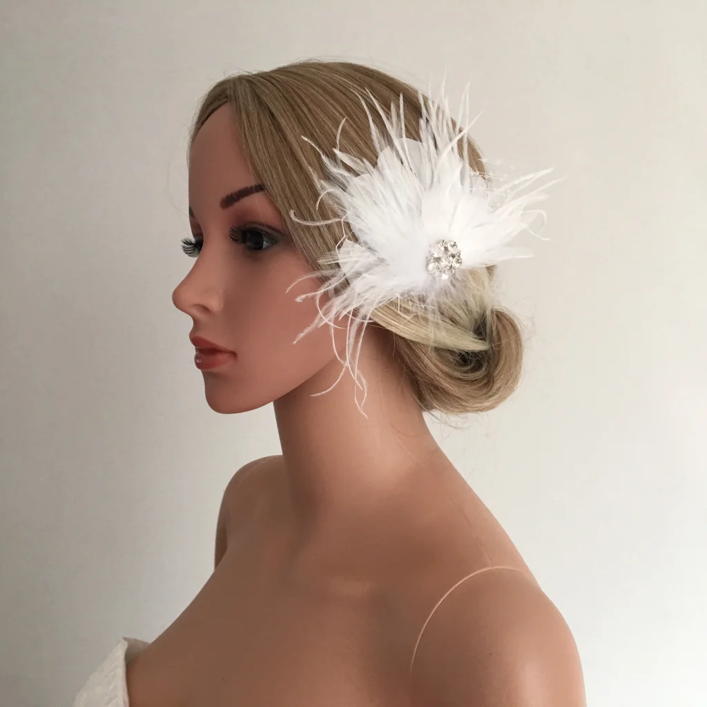 White Feather Headpiece Fascinator Hair Clips Wedding Bridal Hair Accessory