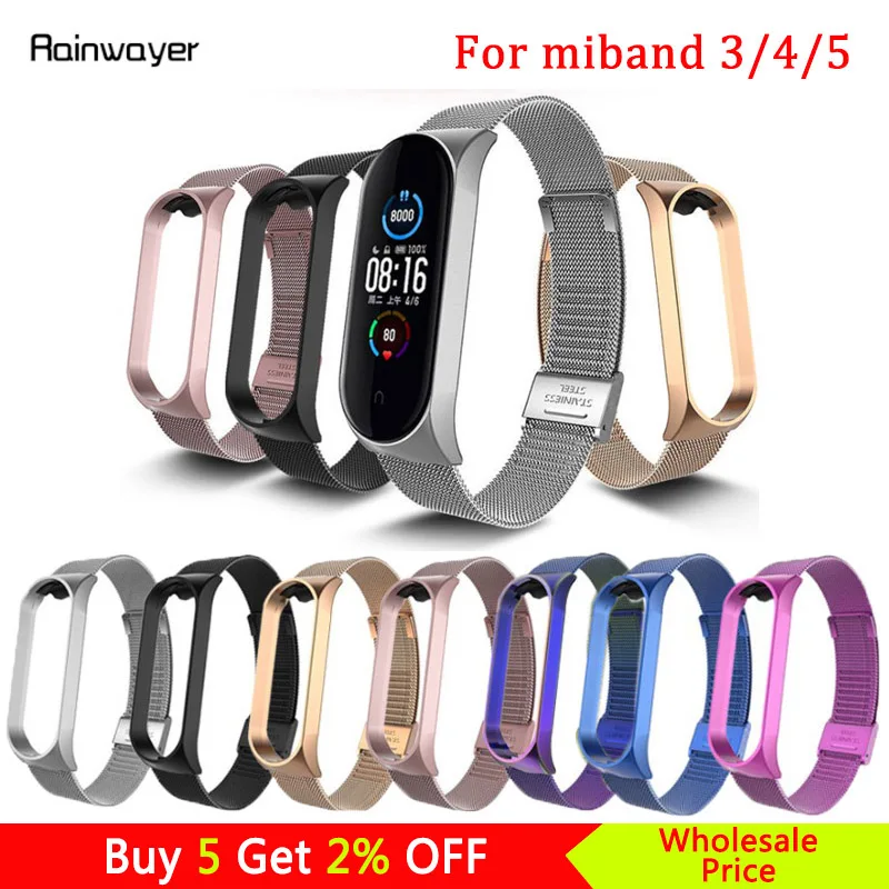 Металлический ремешок для Xiaomi Mi Band 3 4 5 браслет из нержавеющей стали | Электроника