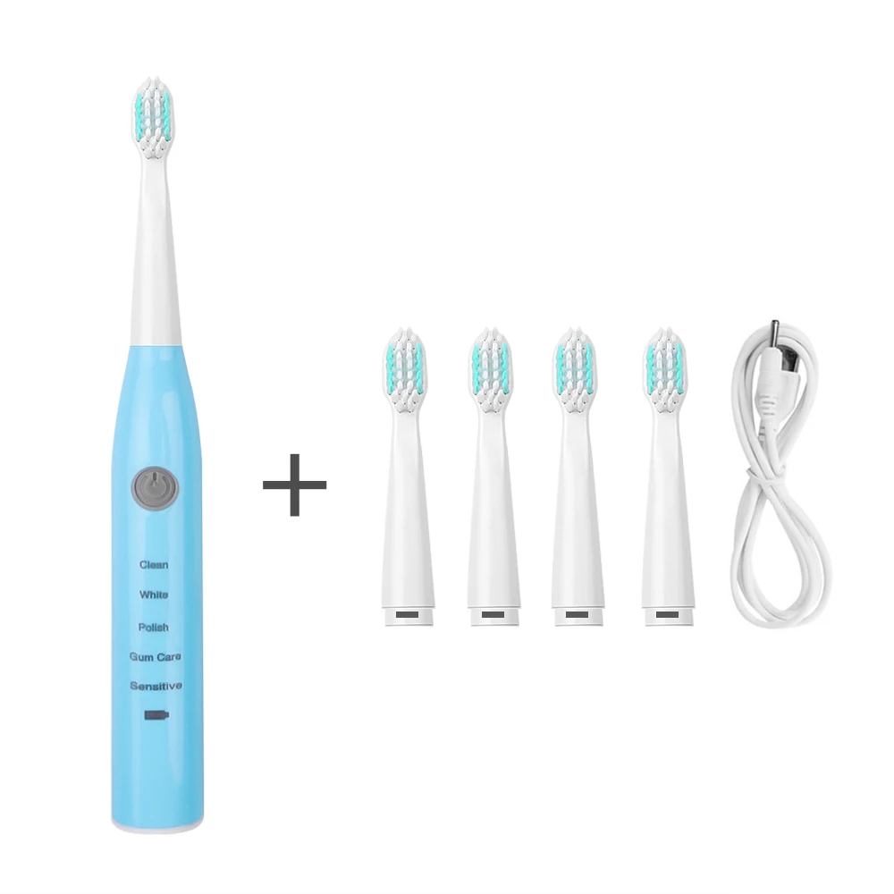 Sonic Electric Toothbrush Adult Timer Brush 5 Mode USB Charger Rechargeable Tooth Brushes Replacement Heads Set