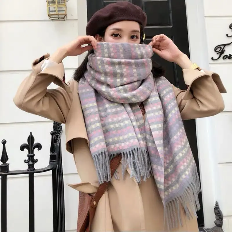 Осенне зимние шарфы новые горячая Распродажа женский шарф британская Радужная