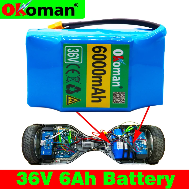 Большая емкость 6AH баланс скутер аккумулятор 36V 6000mAh Высокий дренаж 2 колеса