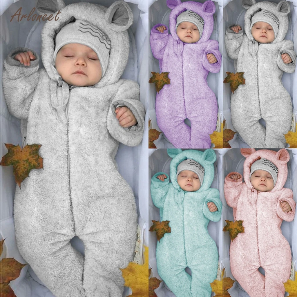 ARLONEET/Коллекция года; зимняя флисовая однотонная Толстовка для новорожденных; одежда из полиэстера для маленьких девочек; Розовая верхняя одежда; комбинезоны; комбинезон для мальчиков; пальто