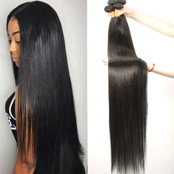 32 34 36 38 40 inch Brazilian Straight Hair Bundles 100% Natural Human Hair hoho Hair 1 3 4 Bundles Double Wefts Thick Remy Hair 1