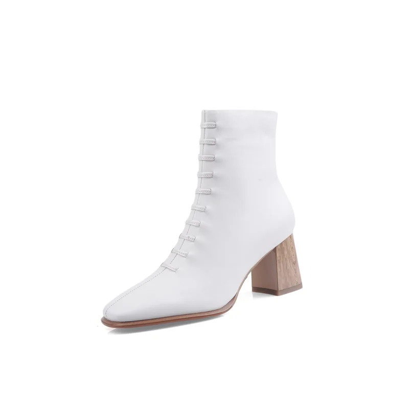 beige ZVQ/Новые Модные ботильоны из натуральной кожи; сезон осень; женская обувь для работы на высоком каблуке с квадратным носком на молнии; большие размеры; Прямая - Цвет: beige