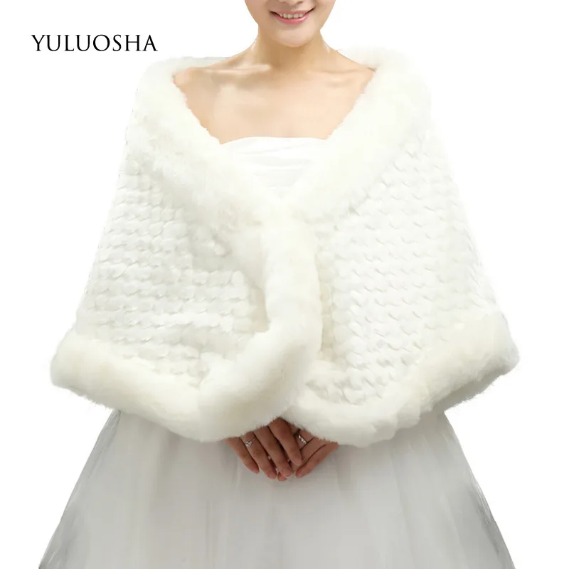 YULUOSHA 2020 Wool Shawl Bride Autumn Winter Warm Imitation Rabbit Fur Wedding Synthetic Leather Cape White | Свадьбы и торжества