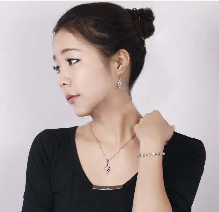Hot Angle Wing Flying Nice 925 Sterling Silver Jewellery Pendant Necklace Korea Stylish Earring Jewelry Sets+18" Chain