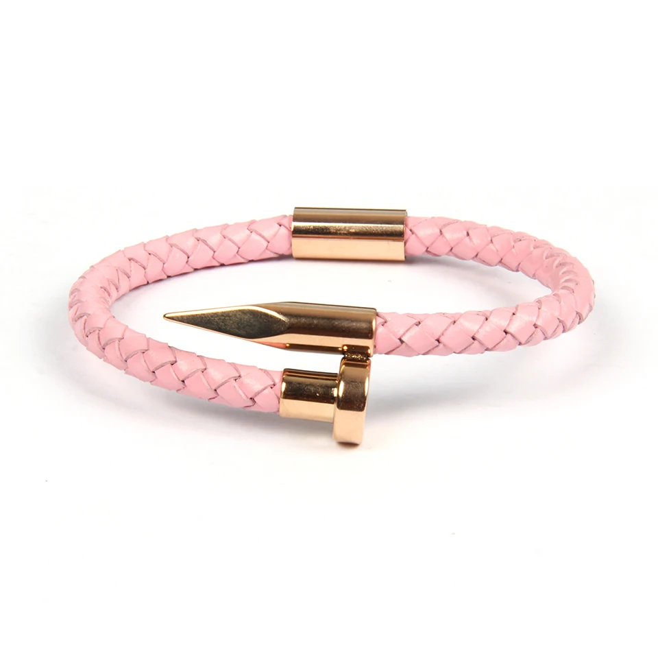 Ailatu Genuine Leather Bracelet for Men Women Design Stainless Steel Magnetic Clasp Braid Rope Jewelry Mix Colors