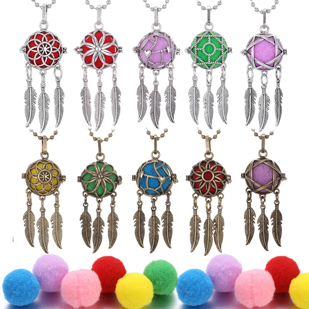 

Multi Style Dreamcatcher Locket Necklace Aromatherapy Necklace Essential Oil Diffuser Lava Stone Mexico Chime Ball Caller Locket