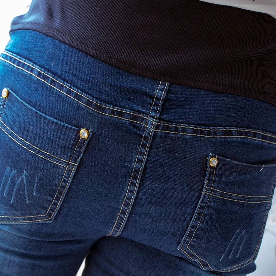 Hot Sale Good Quality Cotton Denim Skinny Maternity Jeans Holes Contrast Stitching Pockets Pencil  For Pregnant Women