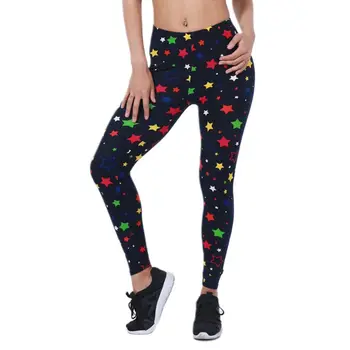 

Women Mid Rise Brushed Milk Fiber Leggings Colorful Five-Pointed Star Printed Pants Lady Workout Sports Fitness Ankle Length