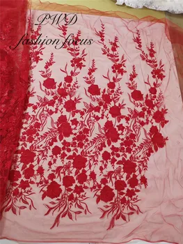 

2019 Latest Dubai Lace High Quality African Tulle french Lace Fabric In red peach pink colour