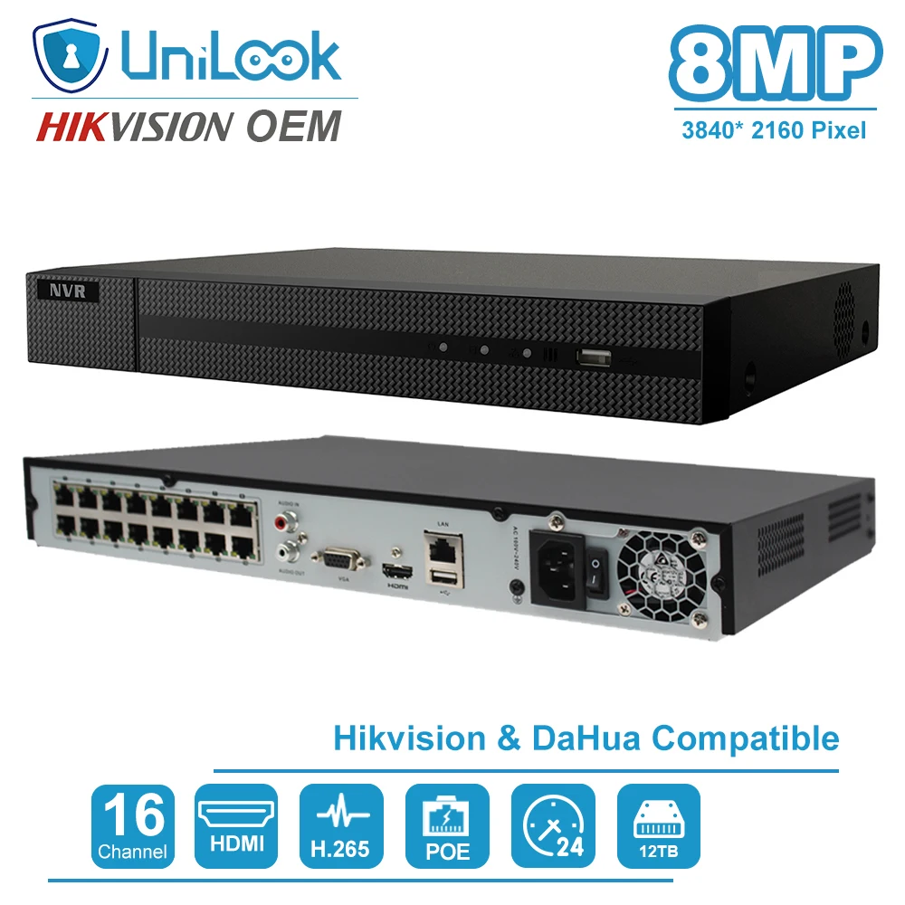 Unilook 4K Output Oem Series 8Ch 16Ch Poe Nvr Network Video Recorder Supporta Fino A 12Tb Hdd Nvr216Mh-P16