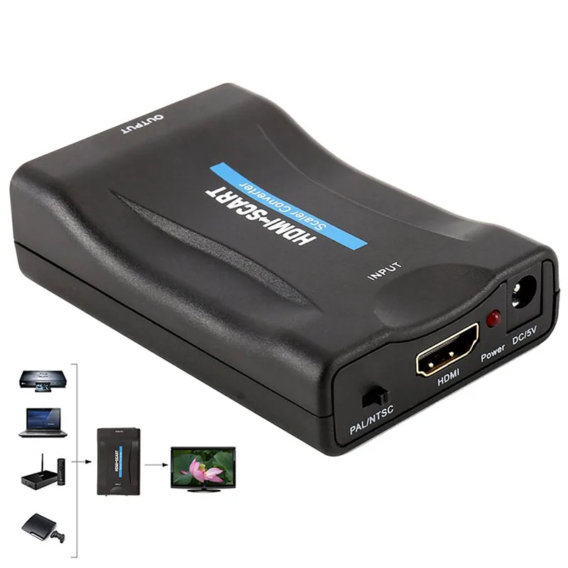 Baolyda 1080P HDMI Al Convertitore SCART SCART A HDMI Video Adattatore Audio Video Composito Scaler