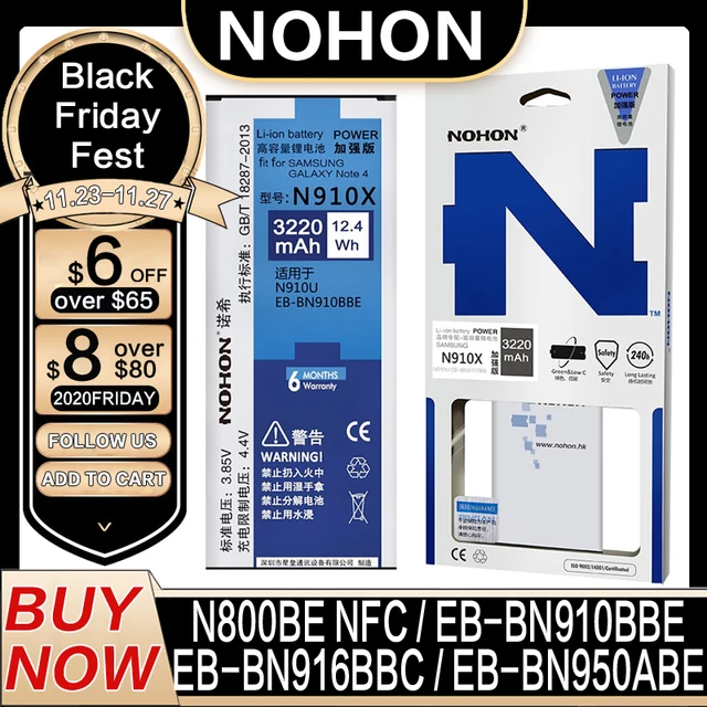 NOHON Battery For Samsung Galaxy Note 2 3 4 8 Note8 N9500 Note4 N9100 N910X Note3 NFC N9000 Note2 N7100 Original Phone Bateria 1