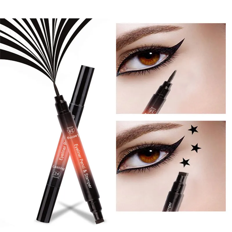 

2 In 1 Eye Liner Pencil Black Liquid Quick Drying Waterproof Lasting Black Double-ended Makeup Stamps Wing Eyeliner Pencil TSLM1
