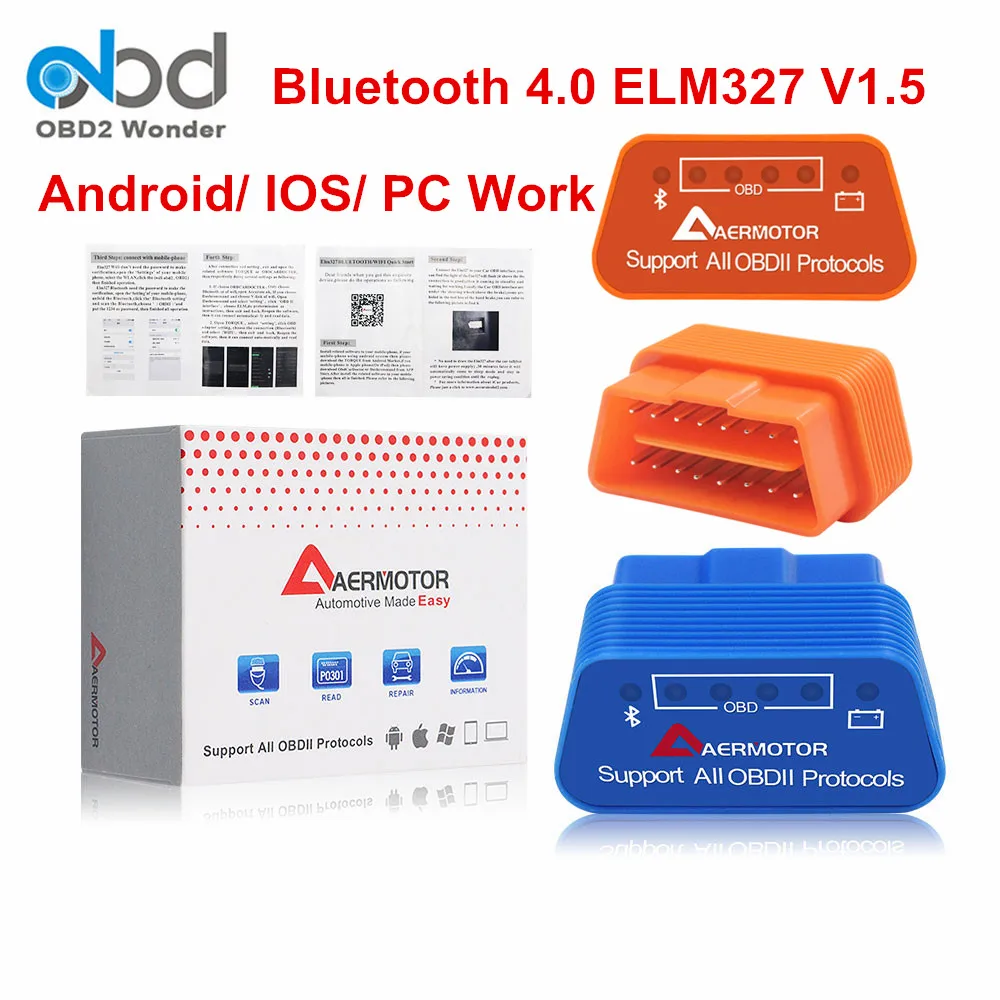 Aermotor ELM327 Bluetooth 4,0 OBD2 V1.5 Авто диагностический сканер ELM 327 Bluetooth 4 OBDII FW 1,5 IOS, Android и Windows, Дата получения