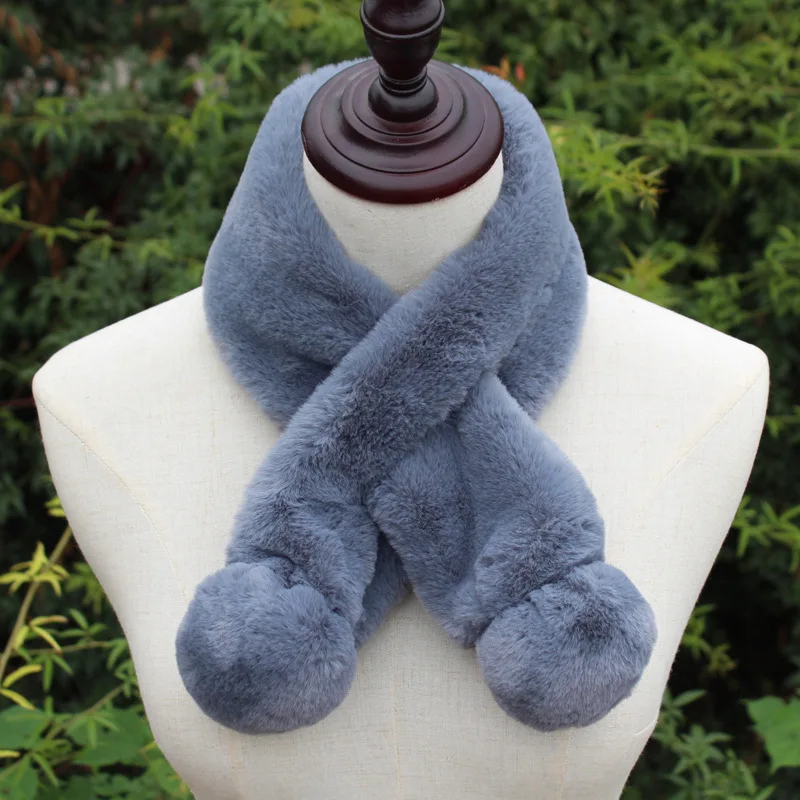 80*10 см супер мягкий искусственный кроличий мех шарф толстый теплый подходит ко всему 15 чистый цвет крест плюшевый шар набор шарфов зимний женский