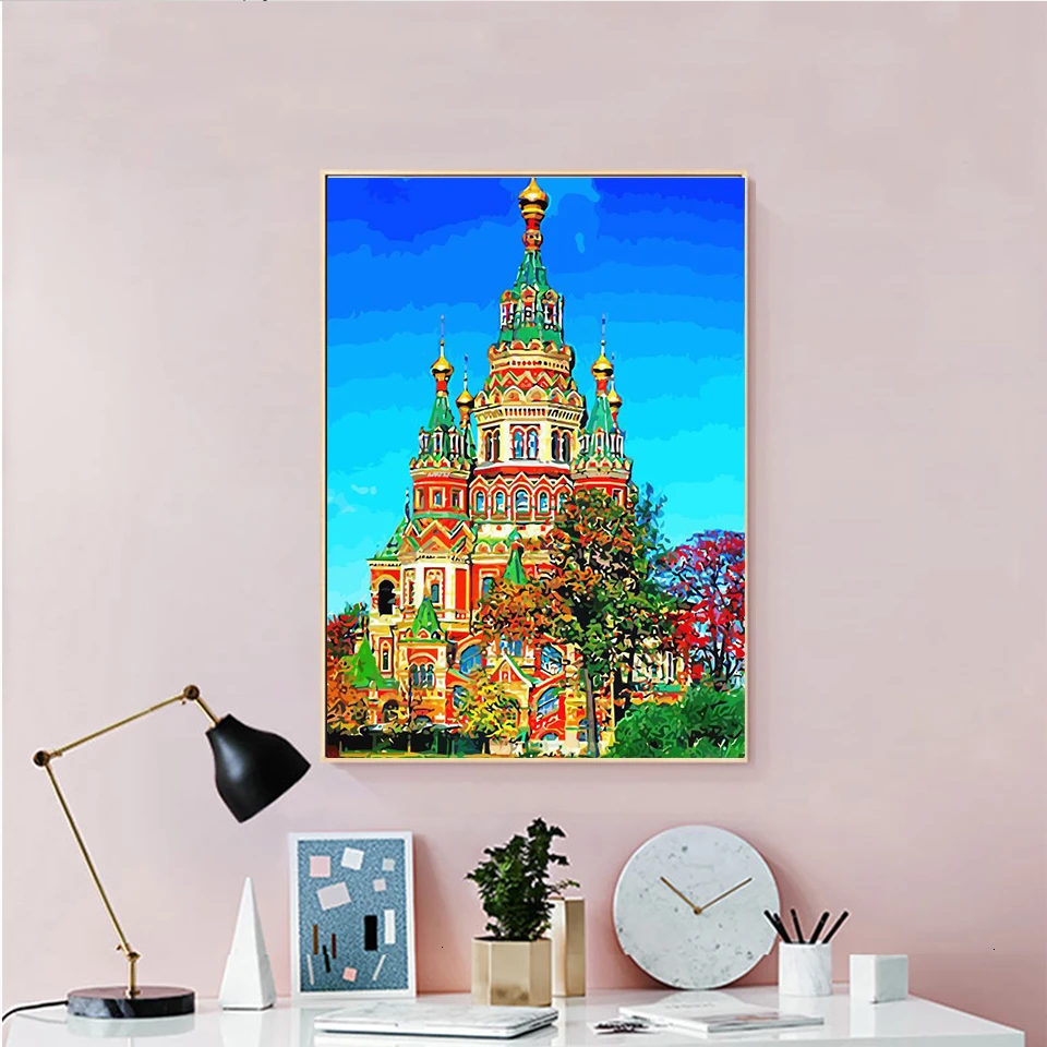 AZQSD Unframe Раскраска по номерам строительство DIY Декор для дома акриловая краска масляная краска ing по номерам СПб ручной работы подарок