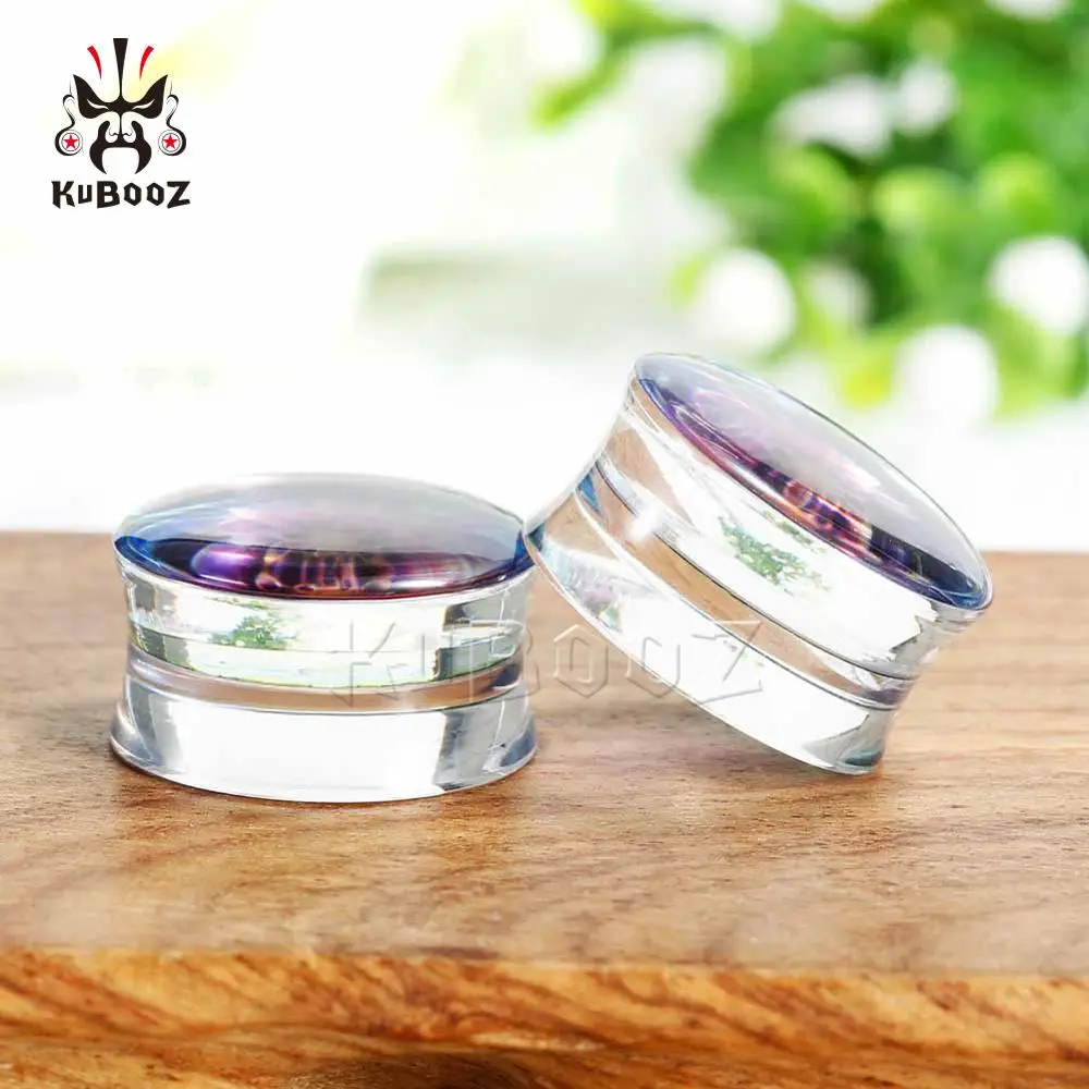 Kubooz New Colorful Flowers Design Simple Transparent Arylic Ring Body Jewellery Fashion Ear Plugs Gaugues Tunnels 2PCS