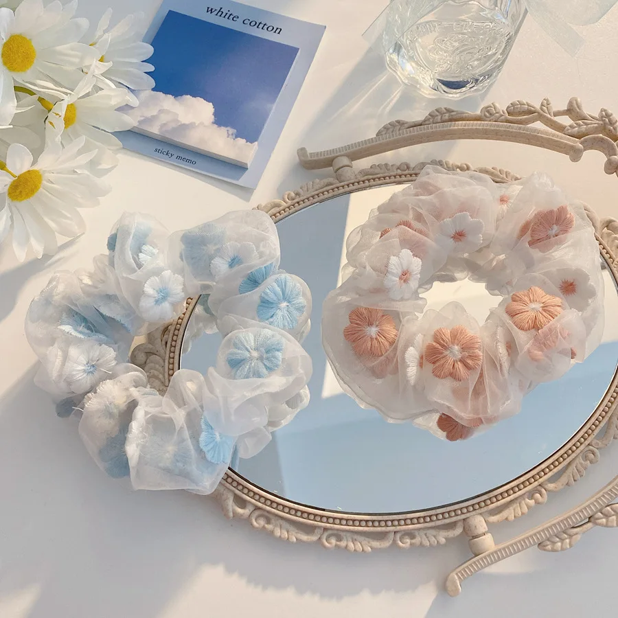 Japan Vintage Korea Women Elastic Kawaii Mesh Hair Bands Cute Girls Lace Scrunchie Ribbon Ties Tulle Headwear Accessories |