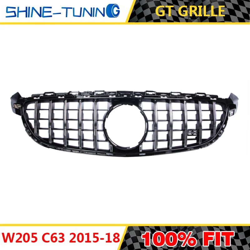 Подходит для mercedes C class W205 amg grill real C63 C63S GT R GTR решетка без эмблемы-18 с/без камеры