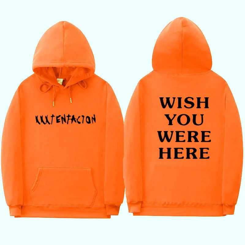 Новинка XXXtentacion толстовки хип-хоп Уличная одежда для мужчин/женщин WISH YOU ware HERE Толстовка Трэвиса Скотта с длинным рукавом с буквенным принтом толстовки для мужчин - Цвет: Orange XMS129