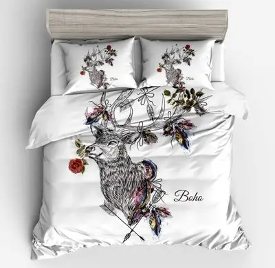 King size bedding set quilt cover letter feather home textile new comfortable home bedding Christmas elk bed set queen bed set - Color: 15