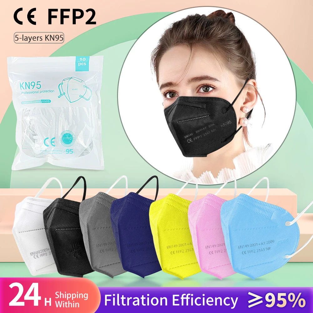 20-200 PCS Black KN95 Mask Approved FPP2 Mask 5 Layers Reusable Security Protection KN95 Mascara Protective Face Masks