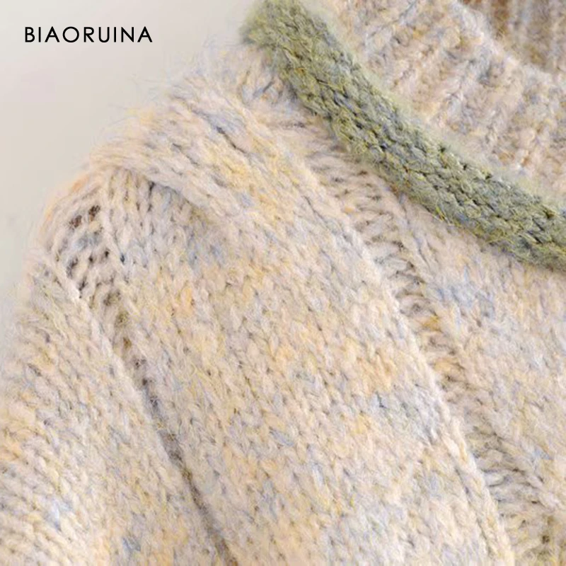 BIAORUINA, женский свитер, хит, цветной, с намоткой, толстый, сохраняет тепло, женский, зимний, свободный, негабаритный, пуловеры с круглым вырезом, женская мода