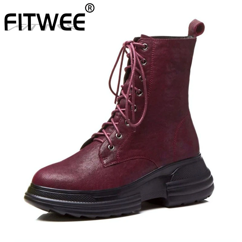 

FITWEE Women Fashion Boot Genuine Leather Office Lady Winter Ankle Boots Platform Daily Sexy Outdoor Footwear Botas Size 34-39