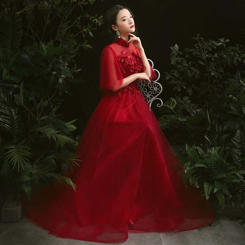 Robe de soiree, китайское платье из тюля для женщин, для свадебной вечеринки, длинное вечернее платье, vestido de festa размера плюс, на заказ, платье для выпускного вечера