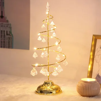 

LED Crystal LED Night Light Christmas Tree Design Desk Table Lights Bedside Lamp Living Room Decor New Year's Lamp