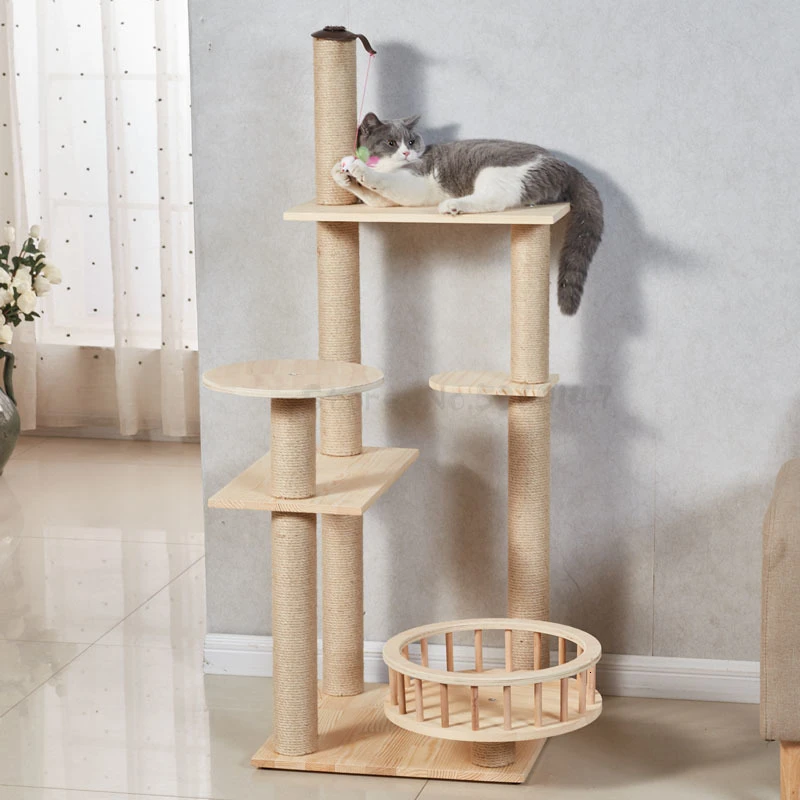 Кошачья скалолазающая рама из цельного дерева сизаль кошачий наполнитель дерево кошачья игрушка царапина доска Всесезонная универсальная кошачья царапина колонна поставки - Цвет: solid wood