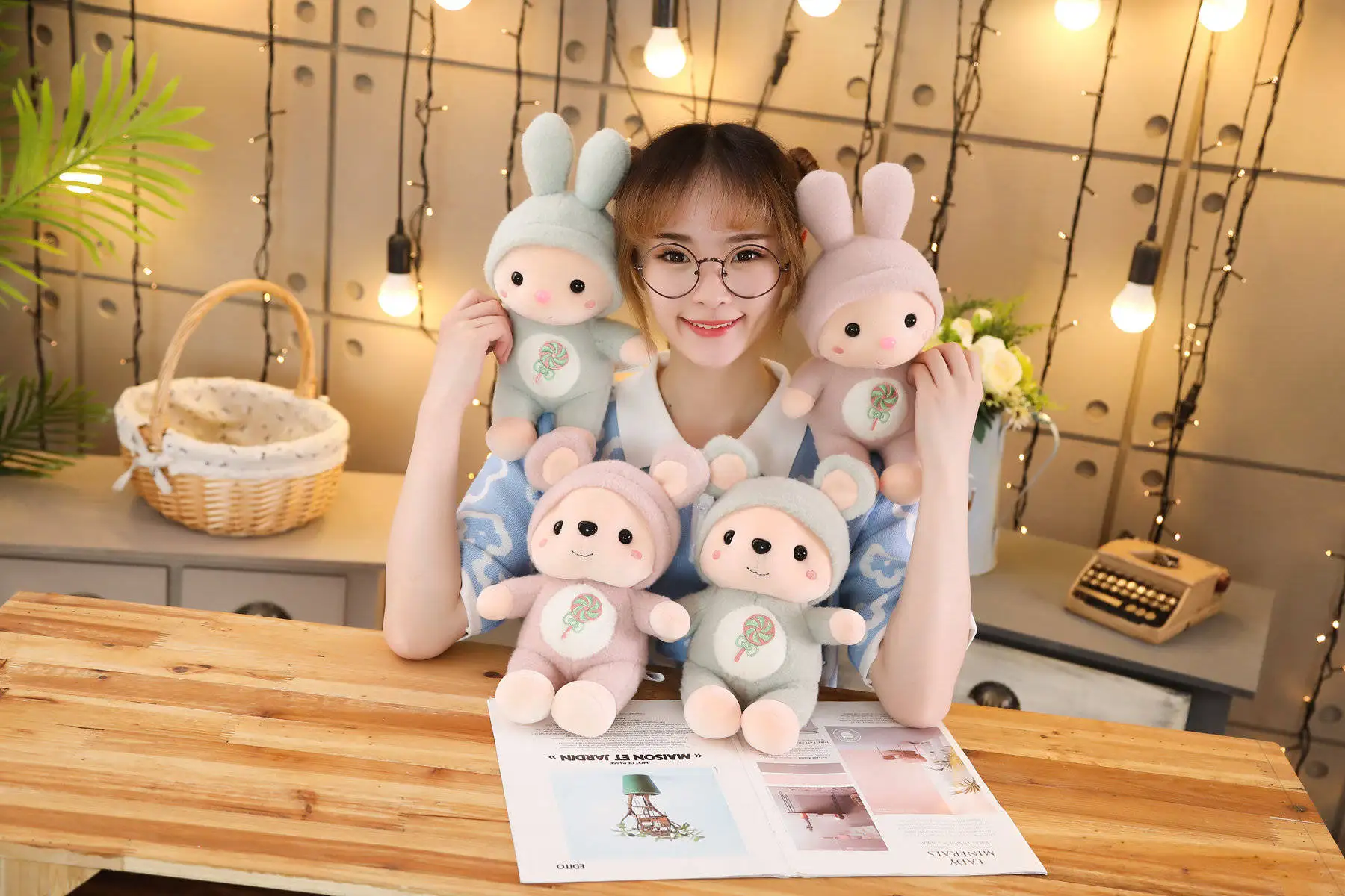 30-55 см милые плюшевые игрушки с мышкой и кроликом, мягкие куклы Kawaii с животными для детей, подарок на день рождения для девочек