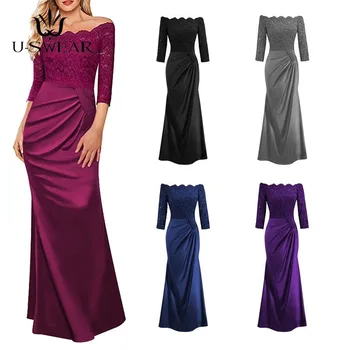 

Sexy Mermaid Sequin Evening Dresses Lace Boat Neck Slim Evening Party Gown Robe De Soiree Formal Prom Gown Abendkleider