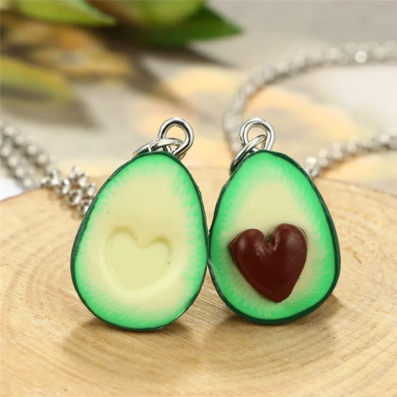 Handmade Polymer Clay Avocado Heart Pendant Necklace Best Friend Jewelry Gift | Украшения и аксессуары