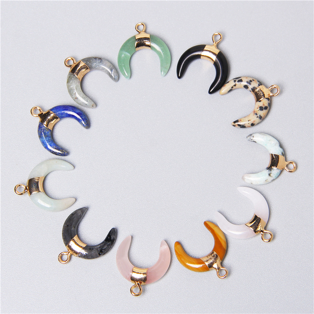 Unique Horn Shape Pendant Natural Stone Lapis Lazuli Aventurine Pink Rose Quartzs Pendants For Necklace Bracelet Handmade