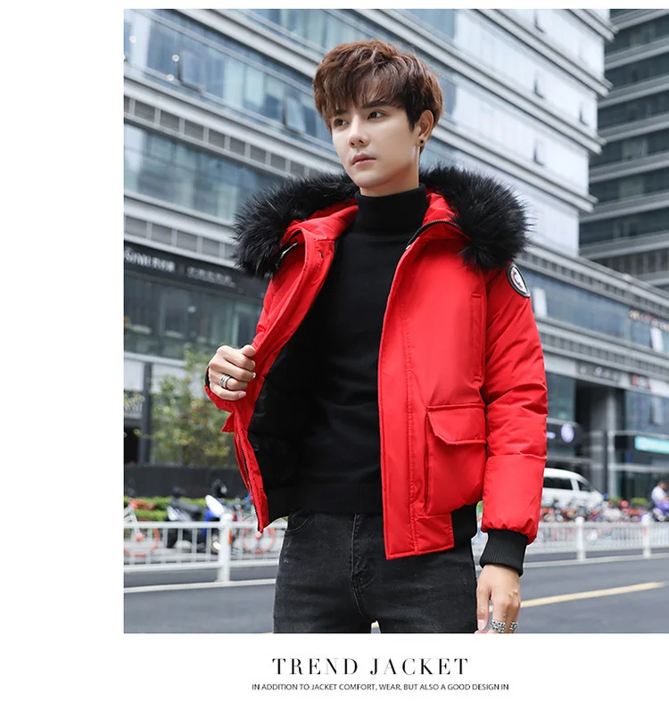 MEN'S Cotton-padded Coat Winter Fur Collar plus Velvet Cotton Coat Handsome Winter Cotton-padded Jacket Sub-Hooded Trend Loose A