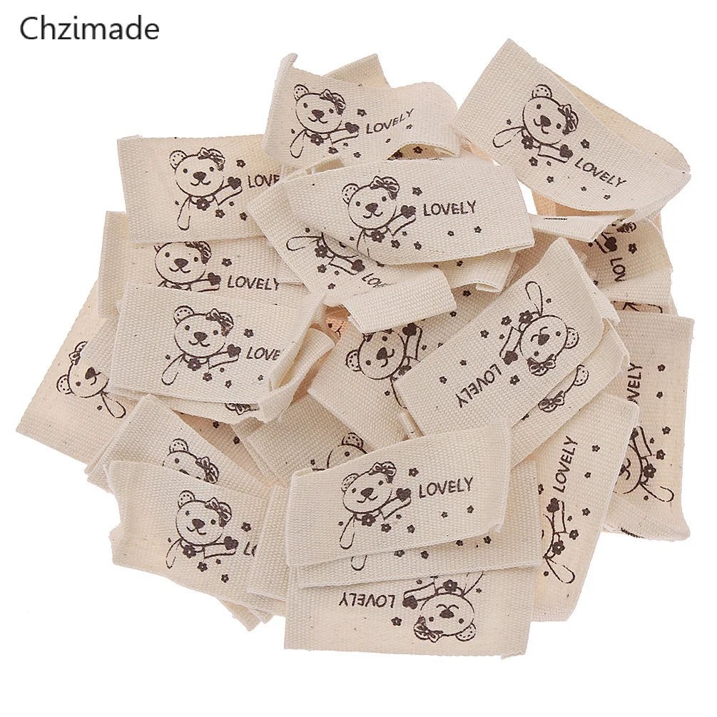 Small bear heart Chzimade 50 шт./лот Животные медведь печатные этикетки моющиеся тканевые Пришивные бирки для DIY Colthes поставки - Цвет: Small bear heart