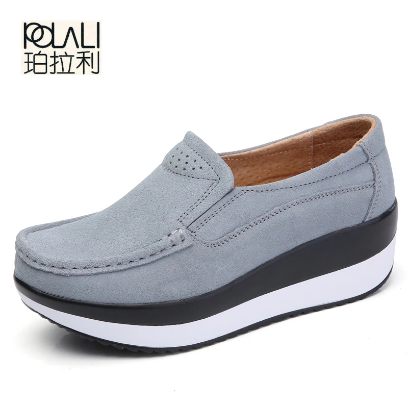 POLALI Spring Women Flats Platform Loafers Shoes Female Suede Leather Casual Shoes Slip on Flats elegant Moccasins Creerper