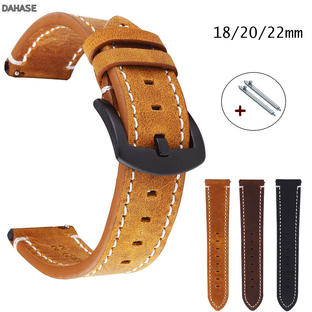 

18mm 20mm 22mm Genuine Leather Watch Band Bracelet Men Women Wrist Watch Strap Black Metal Buckle Watchbands