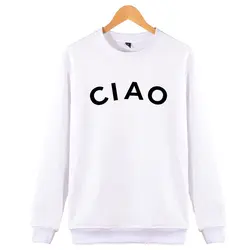 Корейский Стиль Fashion Trend Harajuku Женская Толстовка CIAO Письмо Печати Kpop Женская Одежда Топы Повседневная Белый С Длинным Рукавом Пальто одежда