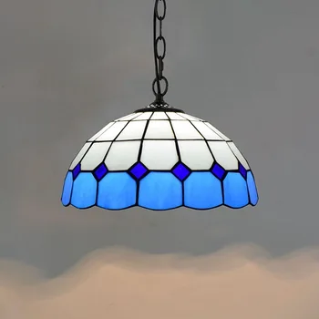 

Modern European Mediterranean blue tiffany stained glass sitting room dining-room lamp pendent lamp 30 cm coloured glaze