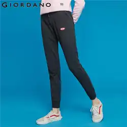 Giordano женские брюки с вышивкой и эластичным поясом, брюки из хлопка и полиэстера, повседневные женские брюки с надписью 13419901