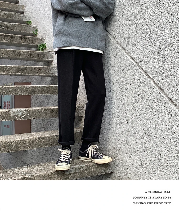 Autumn And Winter Woolen Pants Men's Fashion Solid Color Straight Casual Pants Men Streetwear Wild Loose Dress Pants Male M-5XL